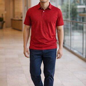 Perry Ellis Red Performance Polo Shirt Mens Large Short Sleeve Polyester